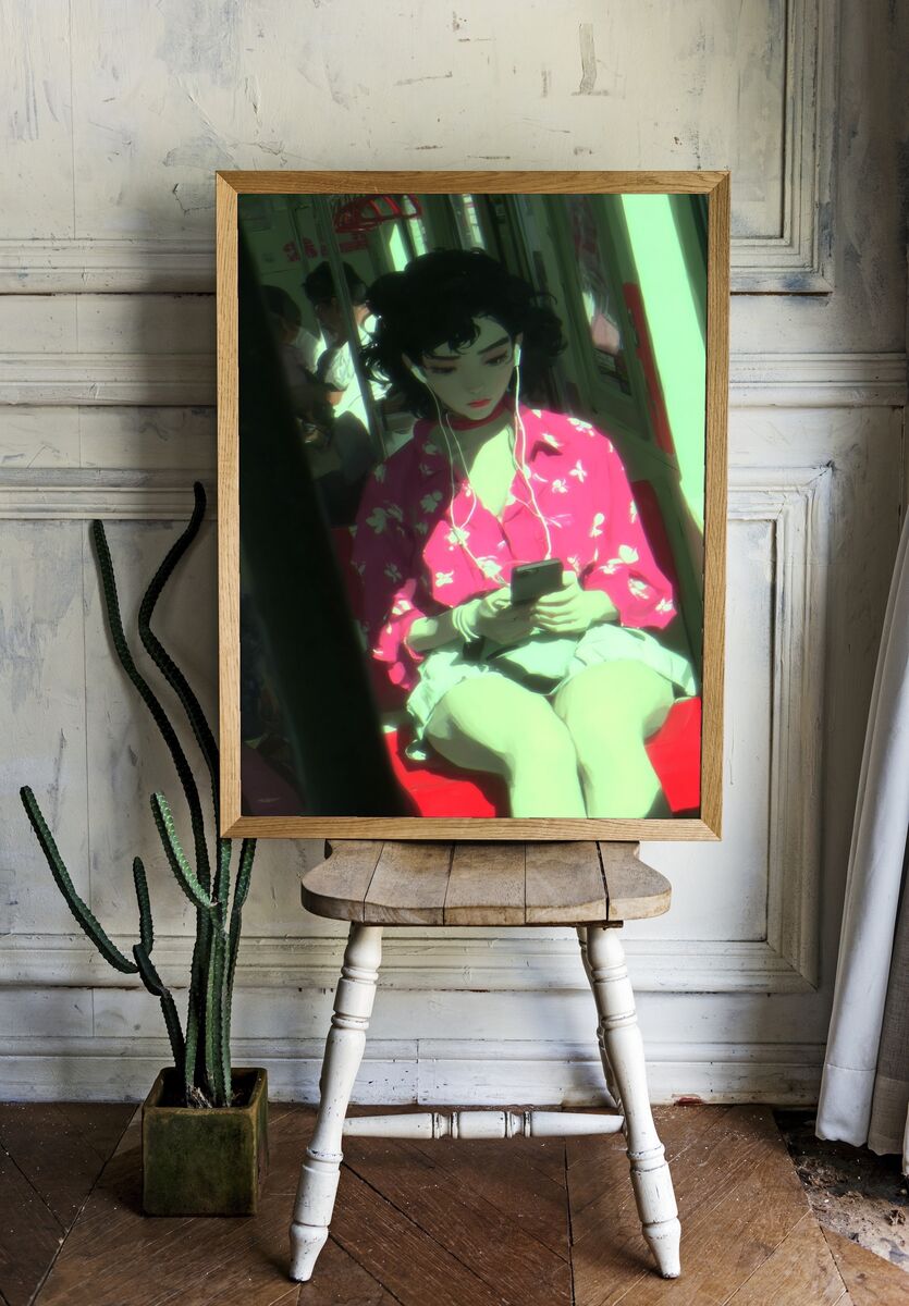 Urban Girl in Pink — Digital Art Print room preview