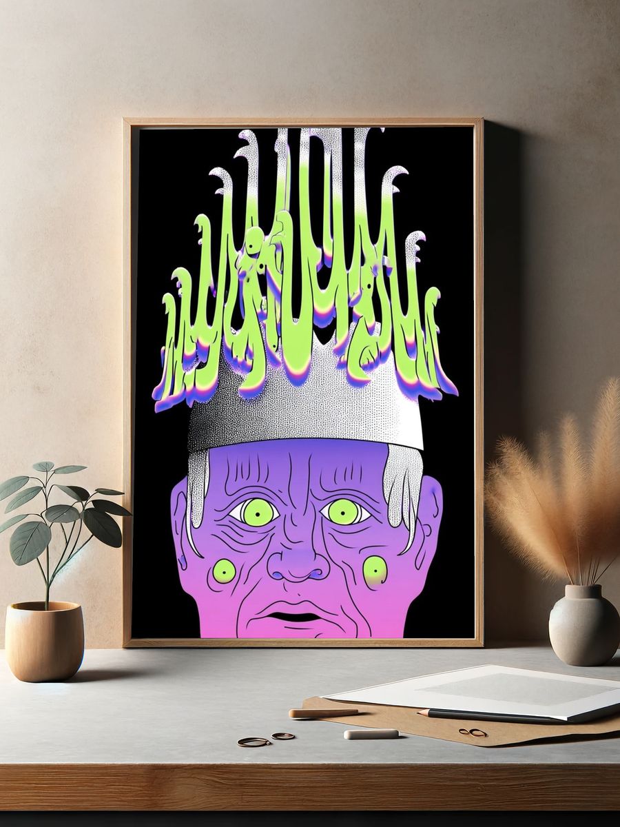 Surreal Face with Crown — Digital Art Print. — room view 2