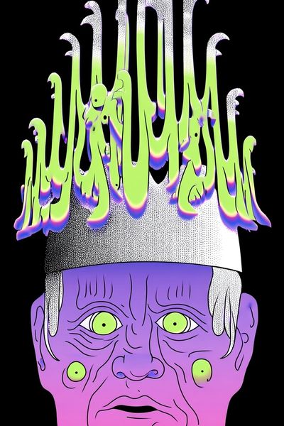 Surreal Face with Crown — Digital Art Print. poster