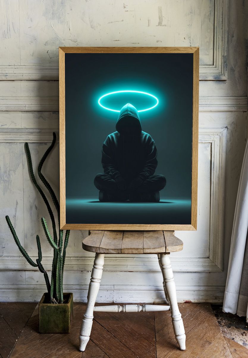 Meditative Figure with Halo — Digital Art Print. — room view 1