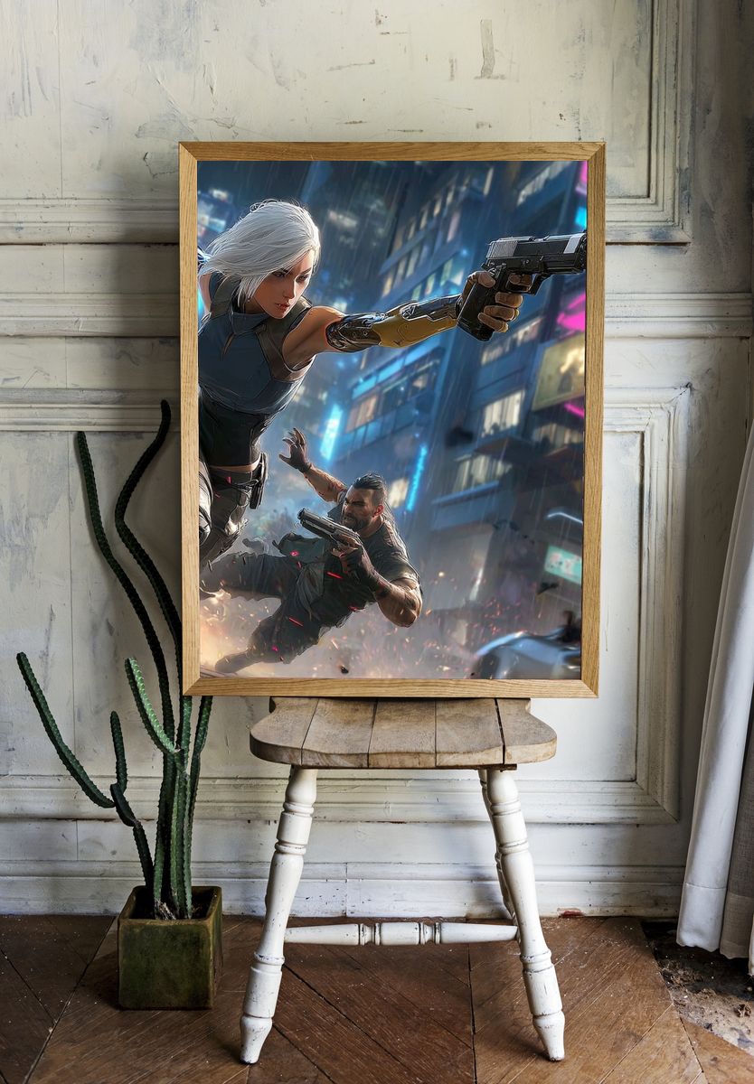Cyberpunk Action — Digital Art Print. — room view 1