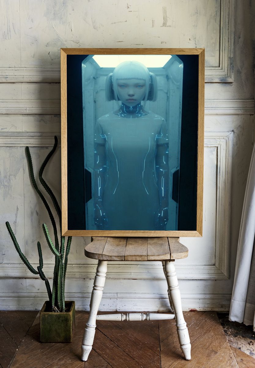 Futuristic Android — Digital Art Print. — room view 1