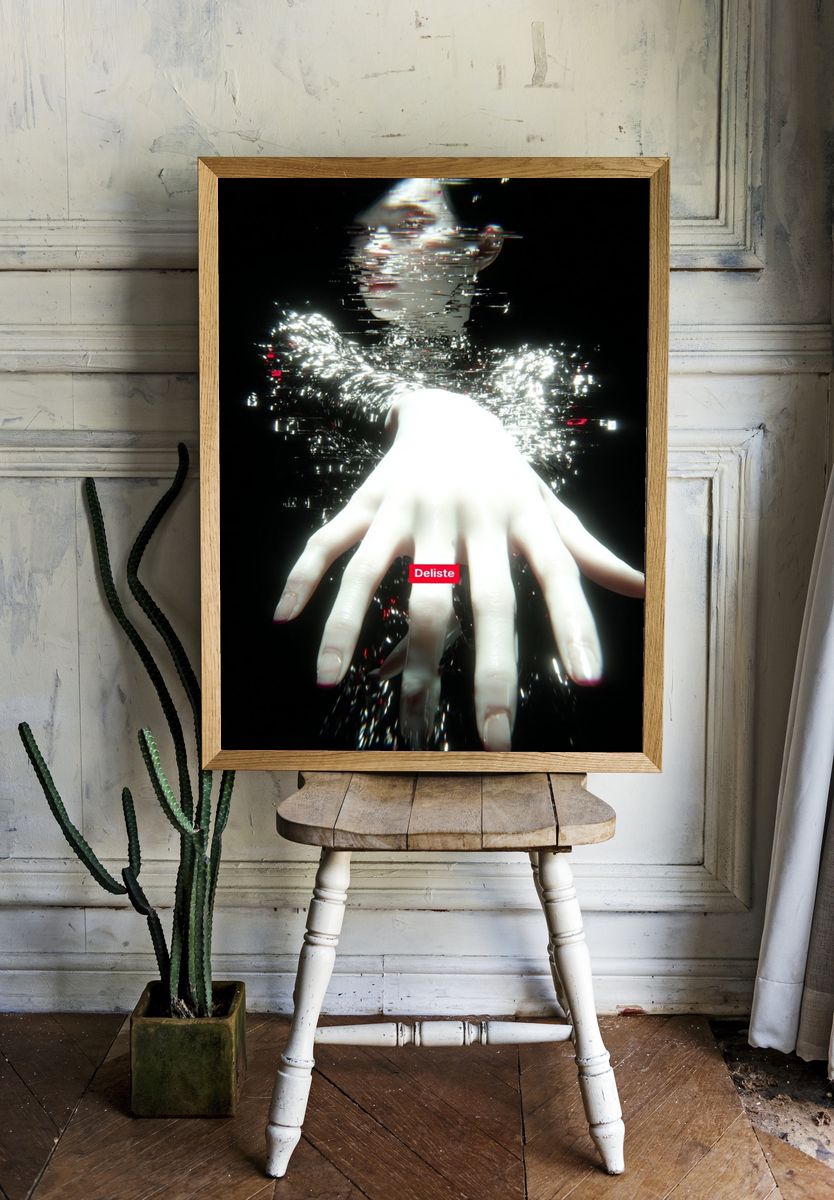 Glitch Hand — Digital Art Print. room preview