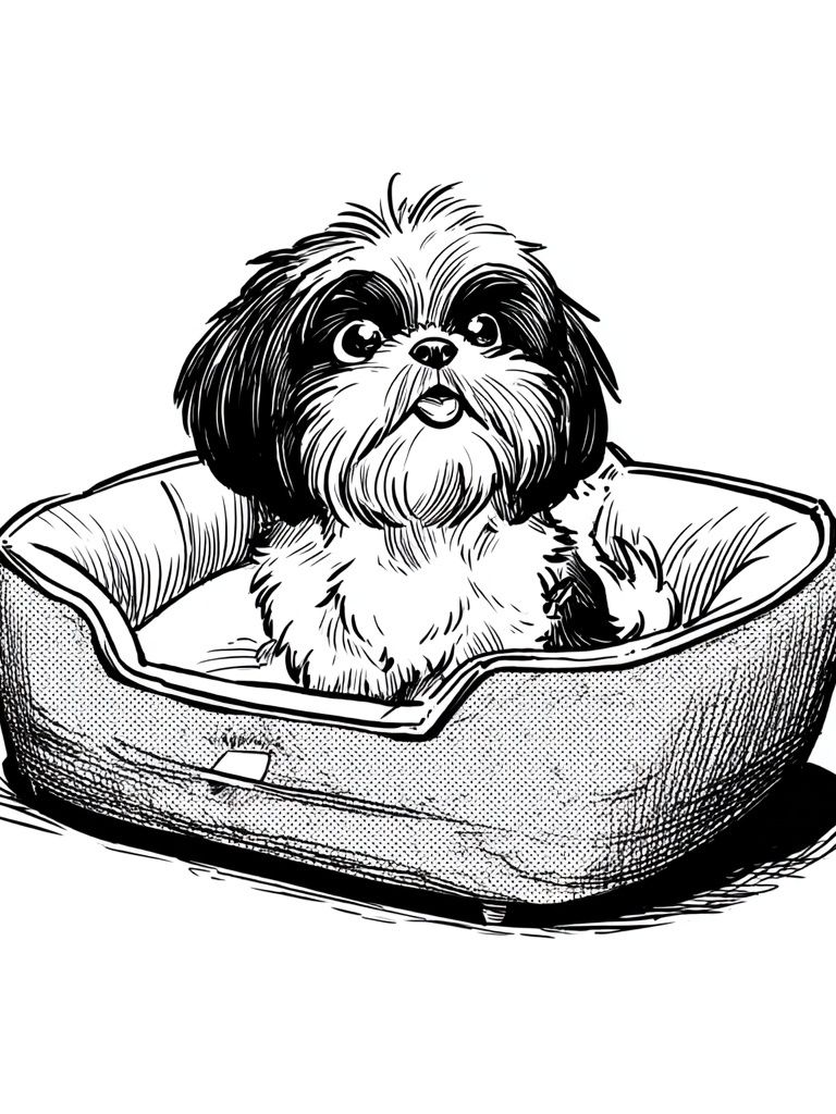 Cute Dog in Bed — Illustration Print. poster — illustration art