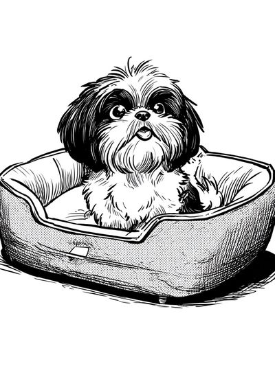 Cute Dog in Bed — Illustration Print. poster print