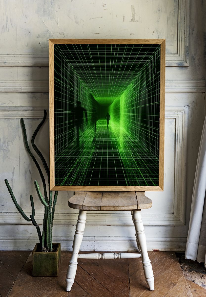 Digital Grid Corridor — Abstract Poster room preview
