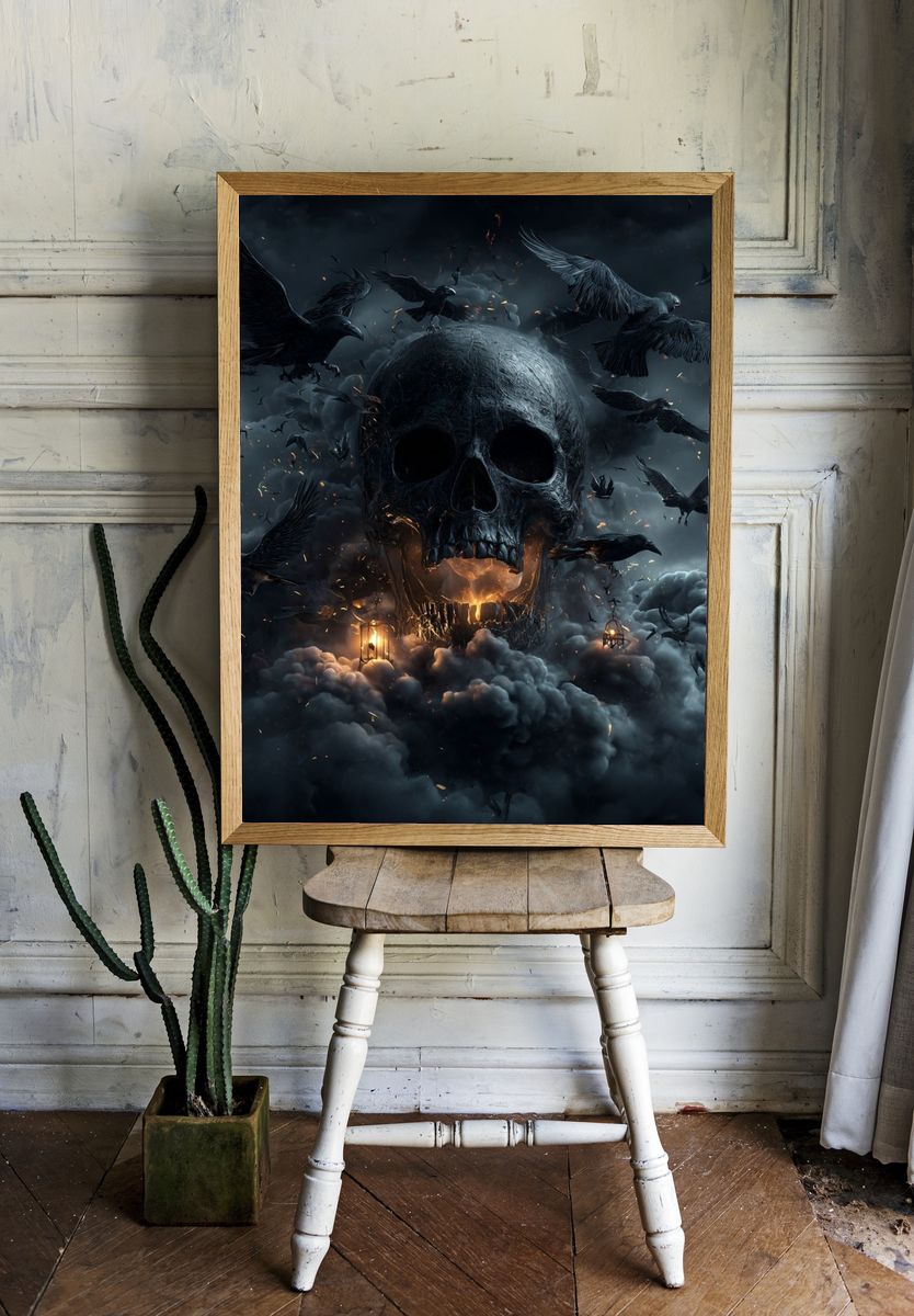 Dark Skull with Crows — Gothic Print room preview