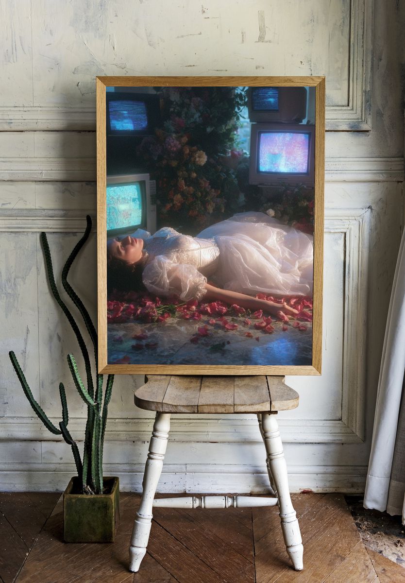 Dreamy Bride in Floral Setting — Fine Art Print. room preview