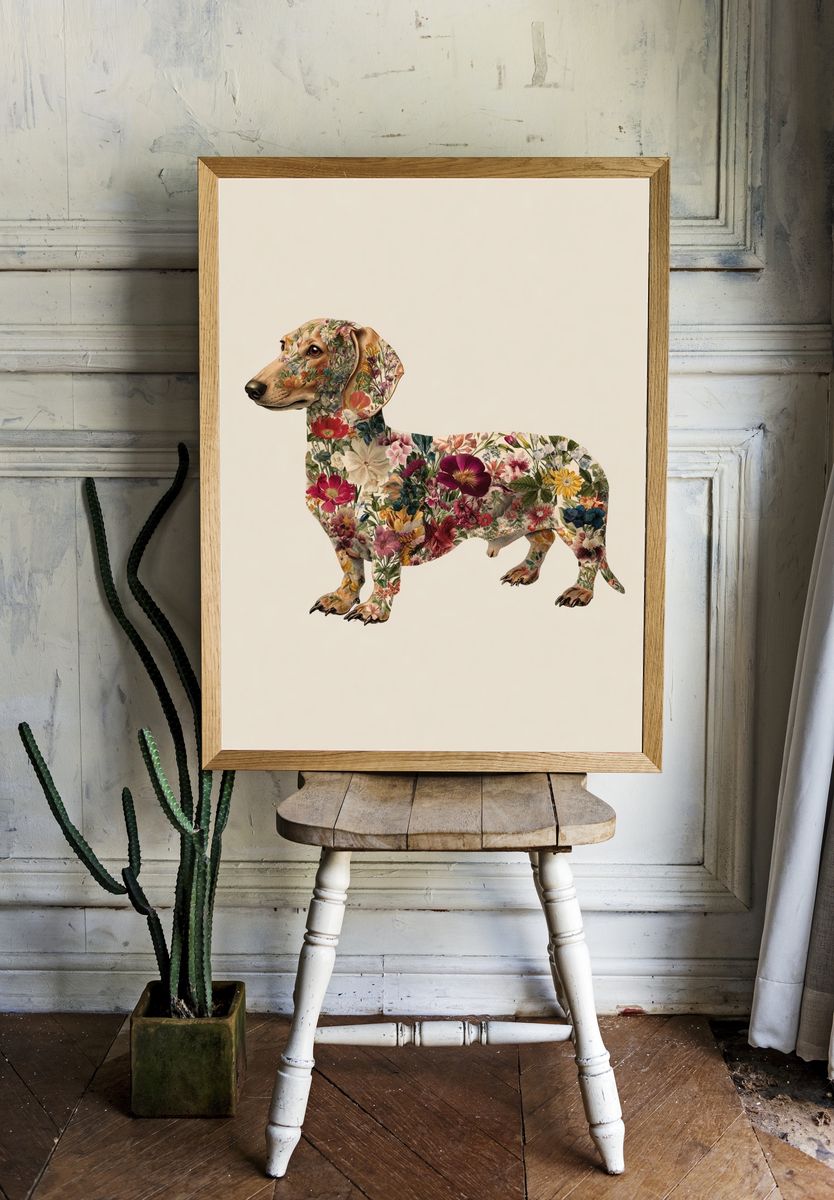 Floral Dachshund — Illustration Print. — room view 1