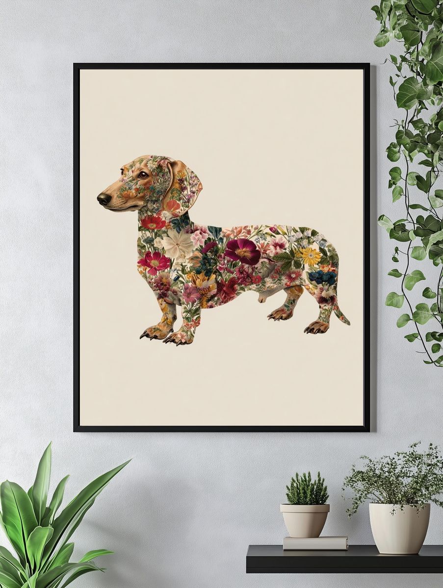 Floral Dachshund — Illustration Print. — room view 4