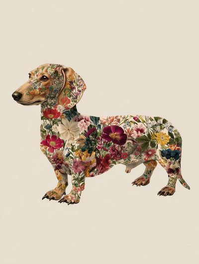 Floral Dachshund — Illustration Print. poster