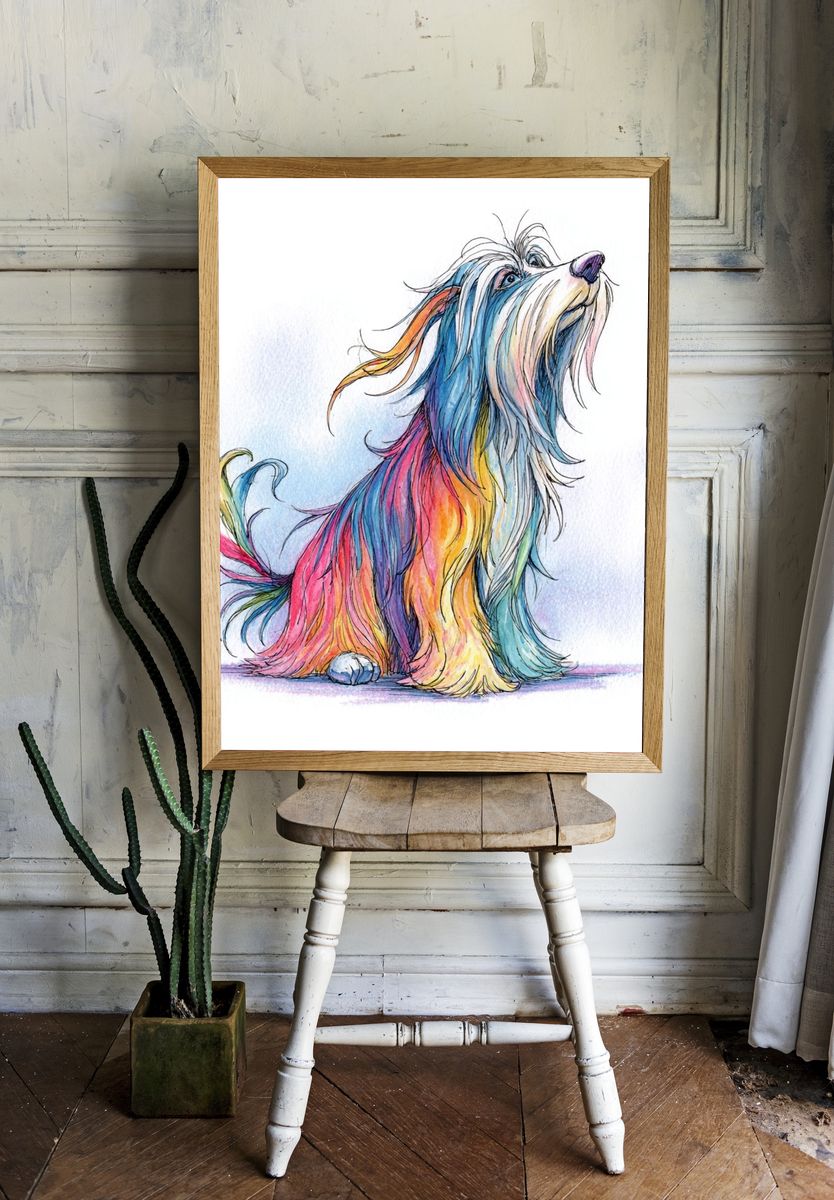 Colorful Dog Illustration Poster. room preview