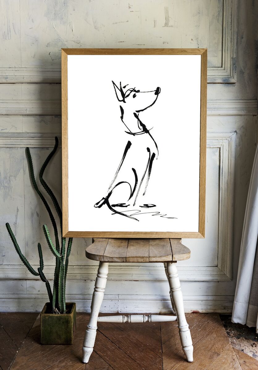 Stylized Dog Illustration Poster. — room view 1