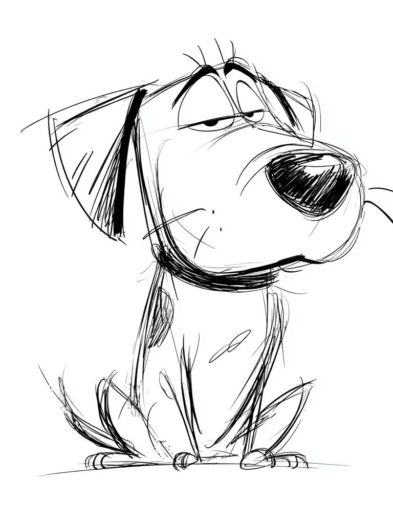 Skeptical Dog Line Art Poster. poster — illustration art