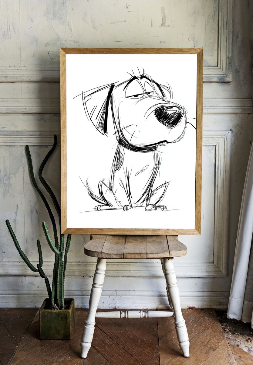 Skeptical Dog Line Art Poster. room preview