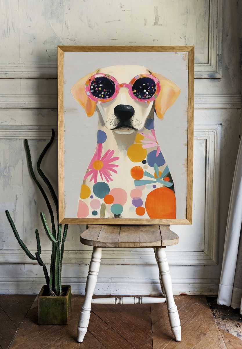 Colorful Dog in Sunglasses Poster room preview