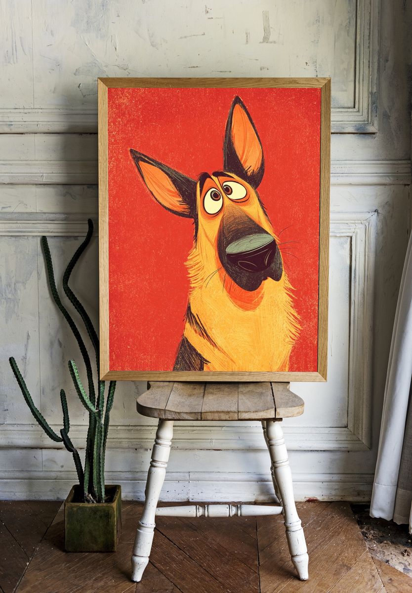 German Shepherd — Cartoon Print room preview