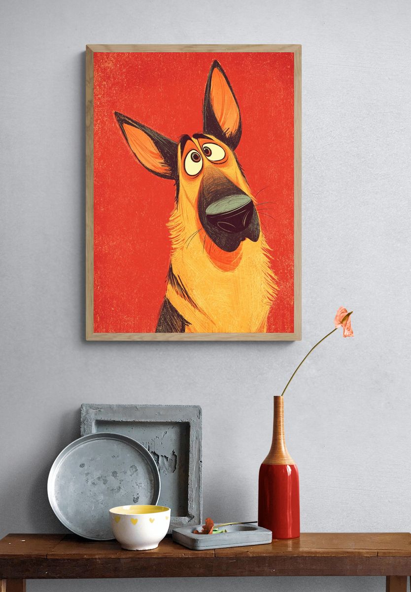 German Shepherd — Cartoon Print. — room view 3