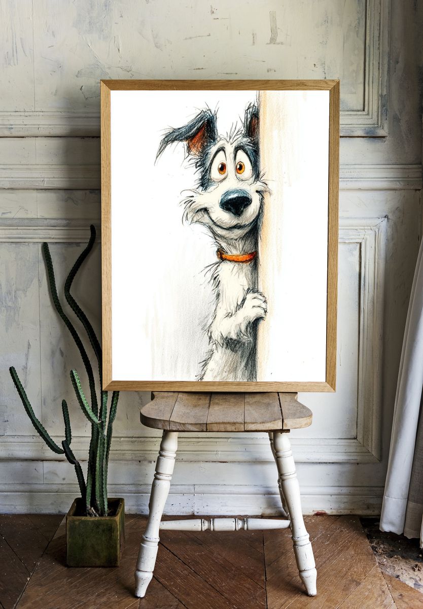 Playful Dog Portrait Illustration Poster. room preview