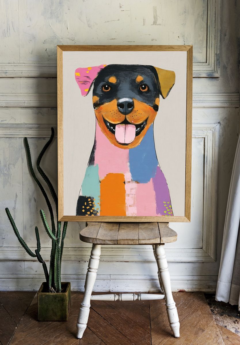 Colorful Rottweiler Portrait Poster. room preview