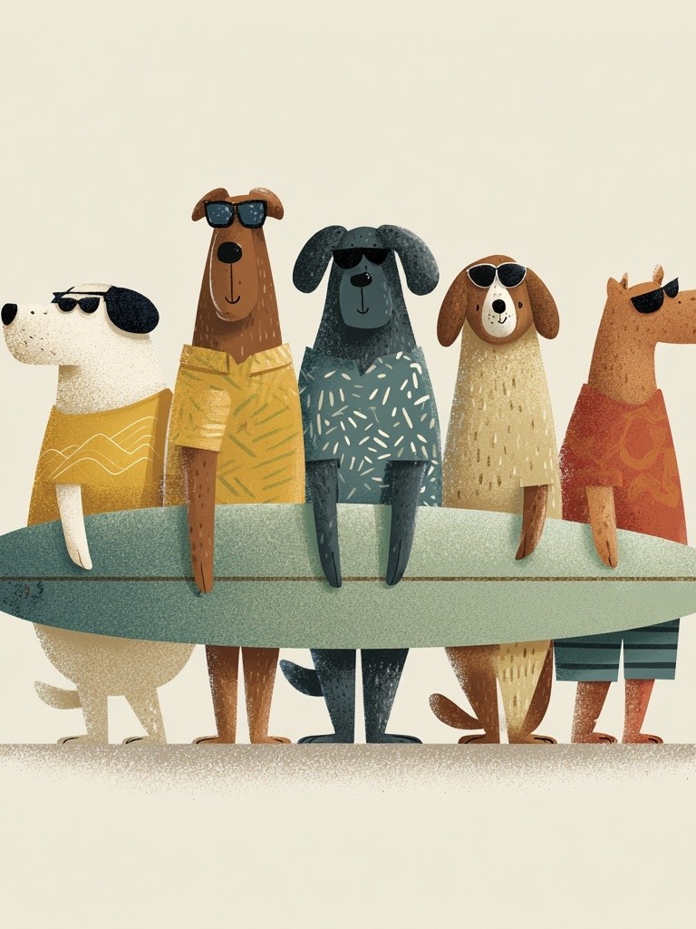 Surfing Dogs — Cartoon Print. poster detail