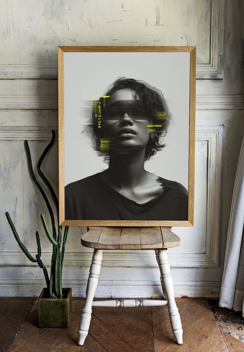 Digital Glitch Portrait Poster room preview