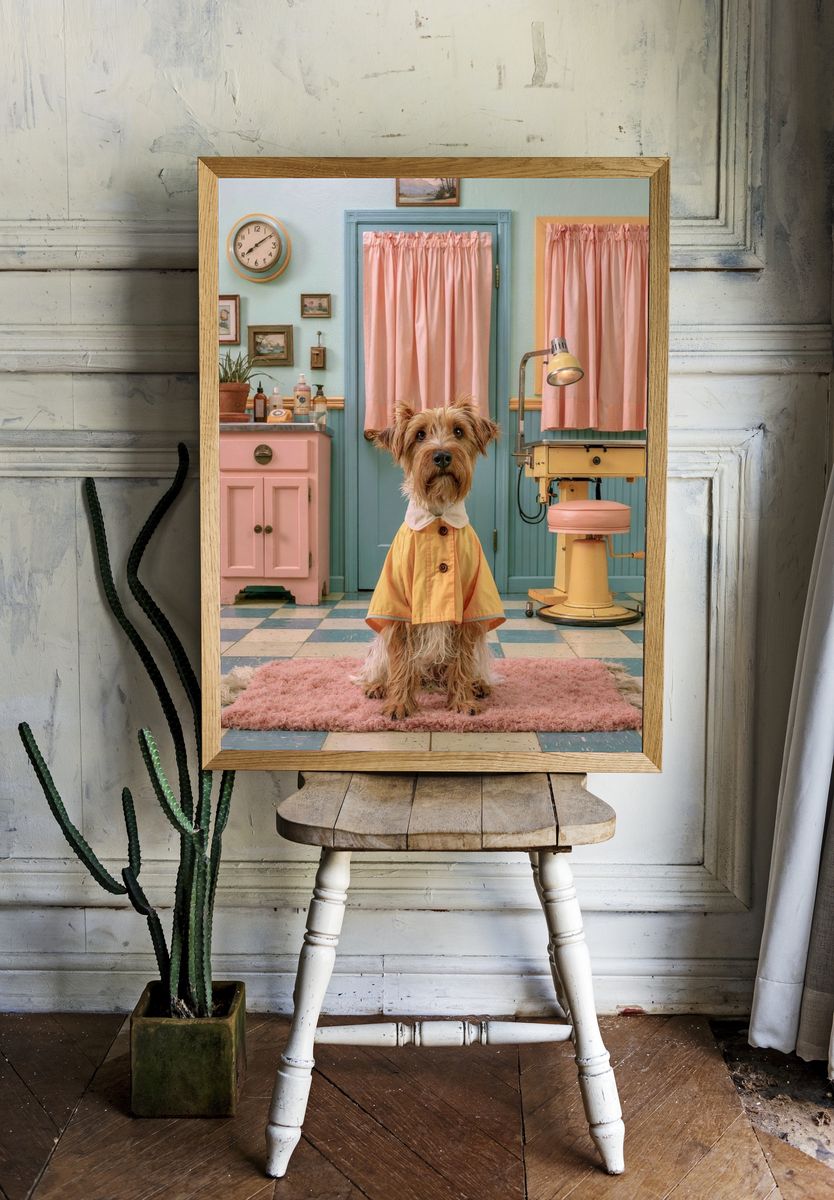 Dog in Pastel Salon Photography Poster. — room view 1