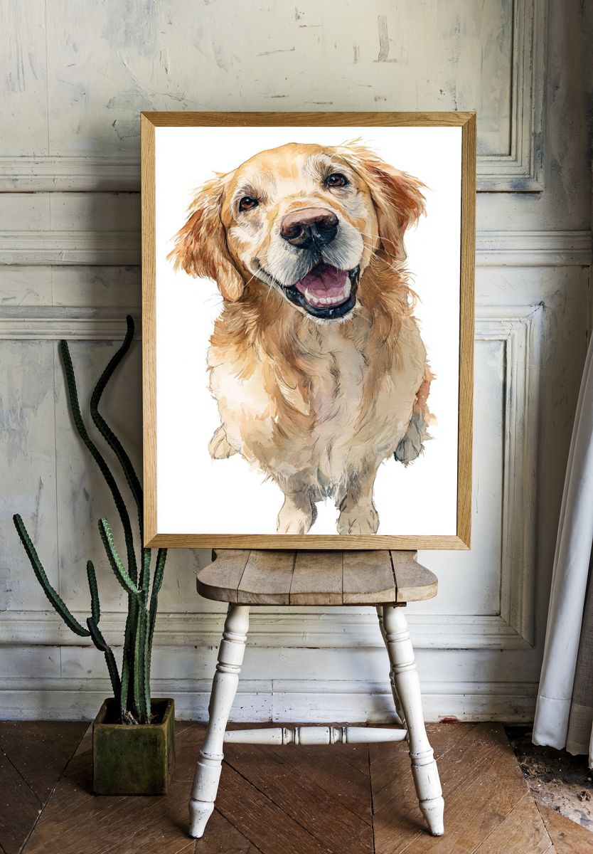 Golden Retriever Watercolor Poster. room preview