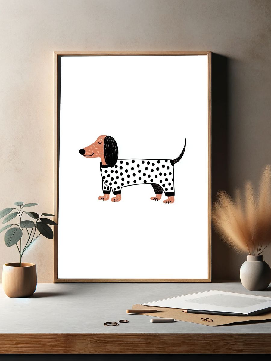 Dachshund in Polka Dots — Illustration Print. — room view 2