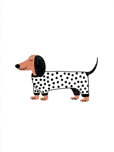 Dachshund in Polka Dots — Illustration Print. poster