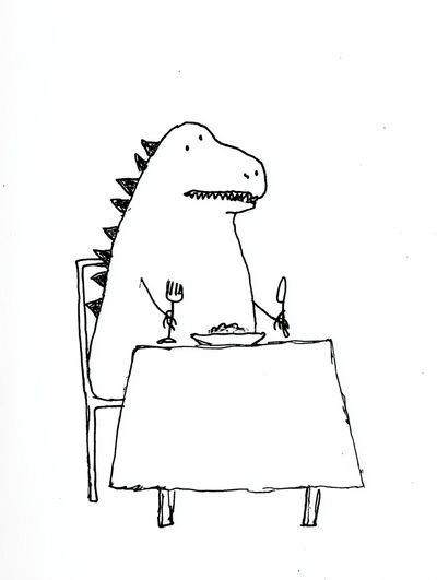 Dinosaur at Dinner — Funny Print. poster print