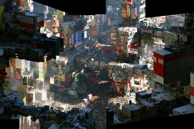Glitch Cityscape Digital Art Poster. poster