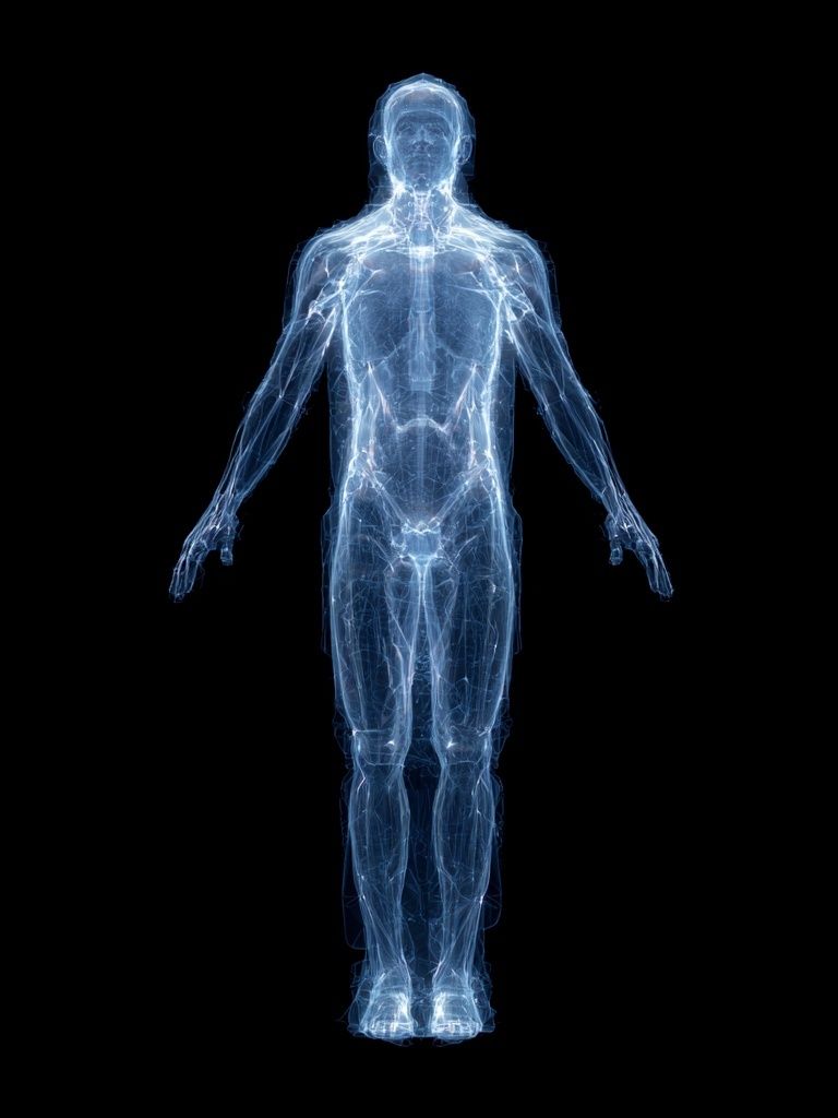 Holographic Human Figure Digital Art Poster. poster detail