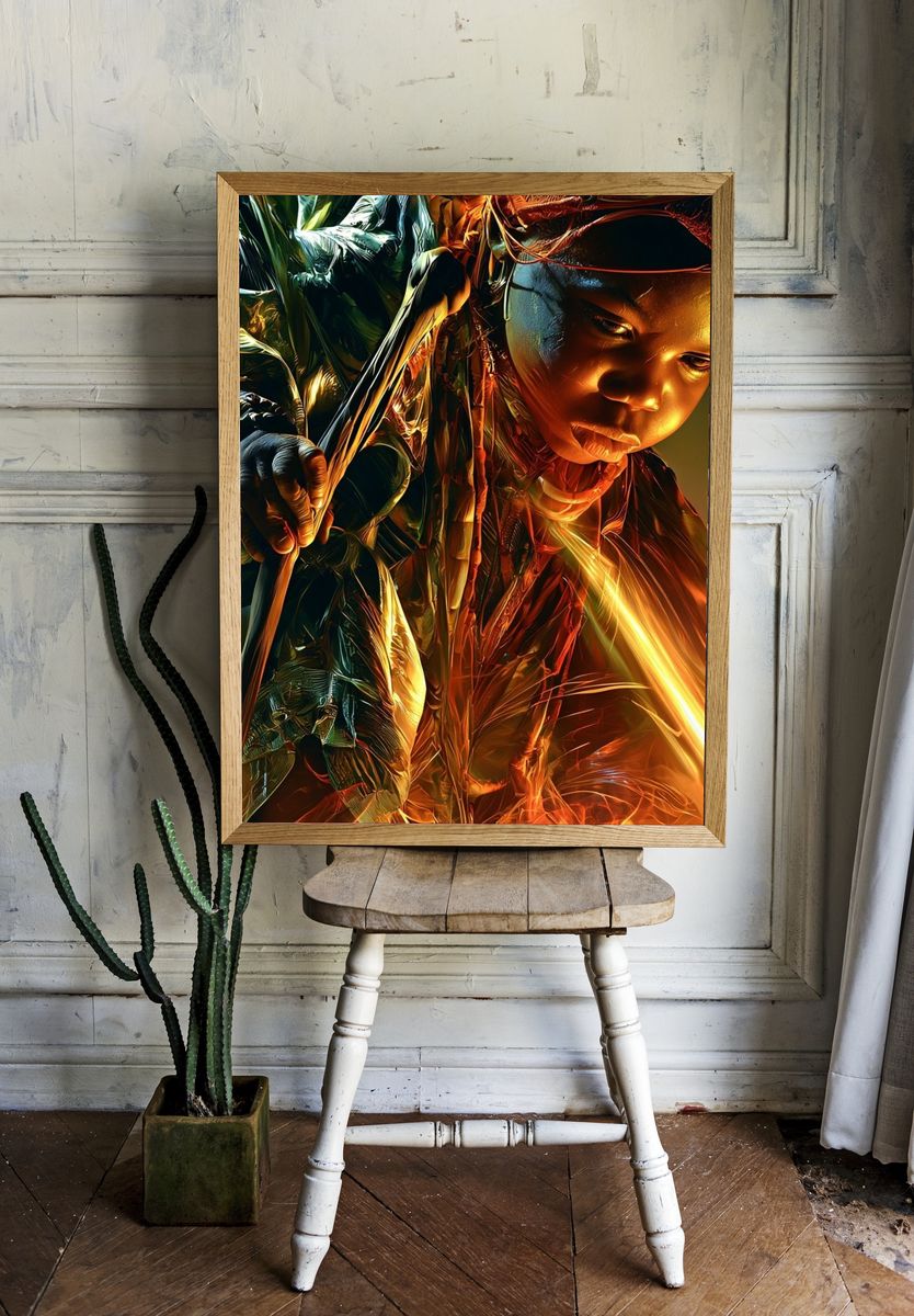 Golden Portrait Digital Art Poster. — room view 1