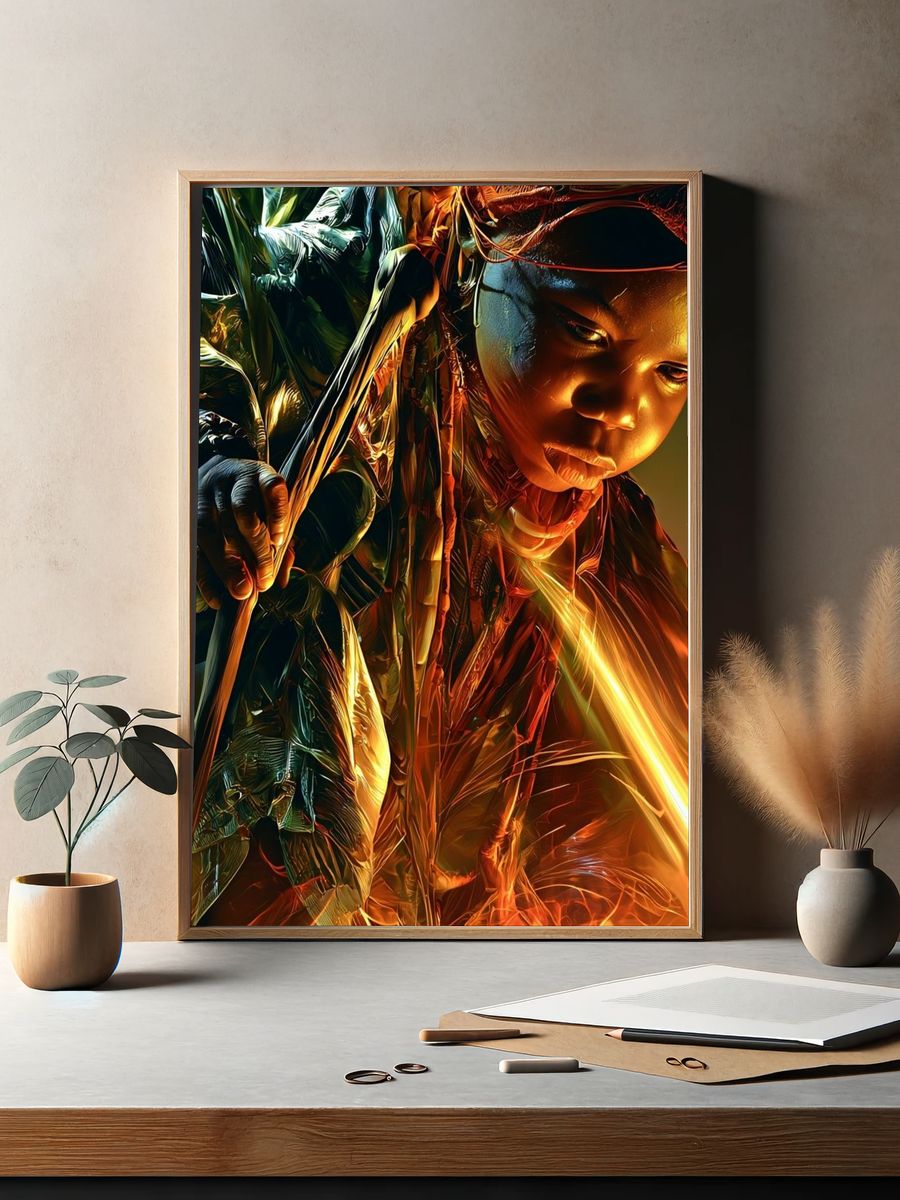 Golden Portrait Digital Art Poster. — room view 2