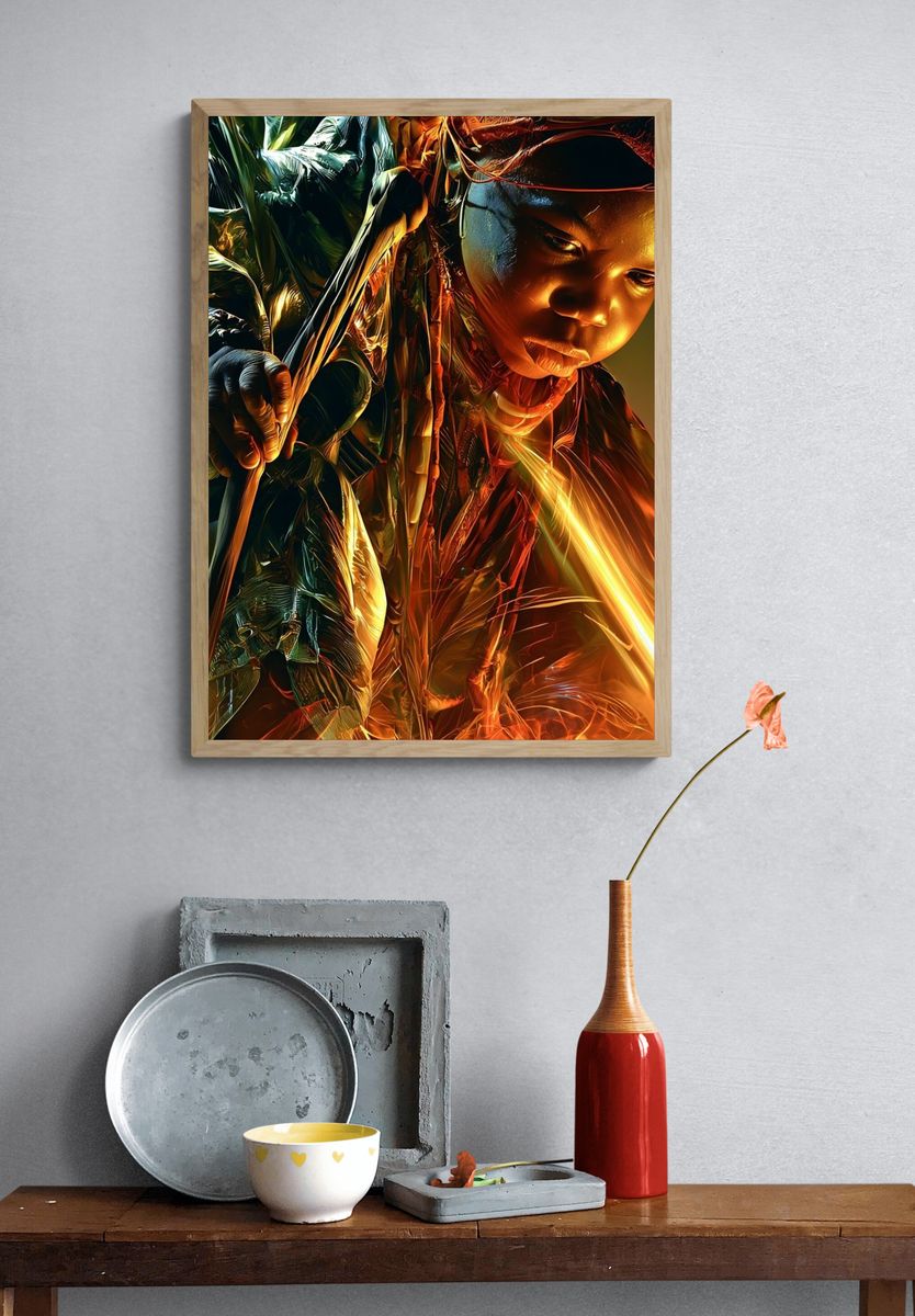 Golden Portrait Digital Art Poster. — room view 3