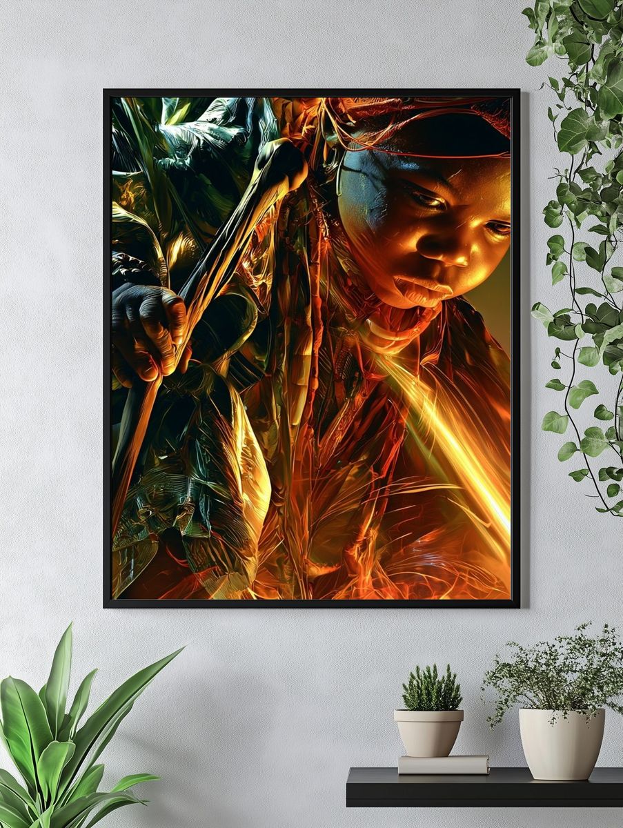 Golden Portrait Digital Art Poster. — room view 4