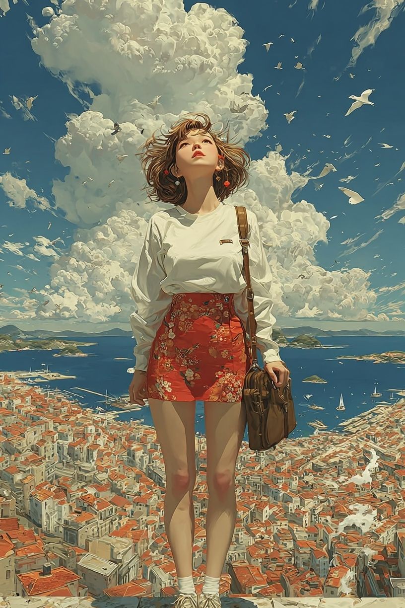 Dreamy Coastal Girl Digital-Art Poster. poster — illustration art