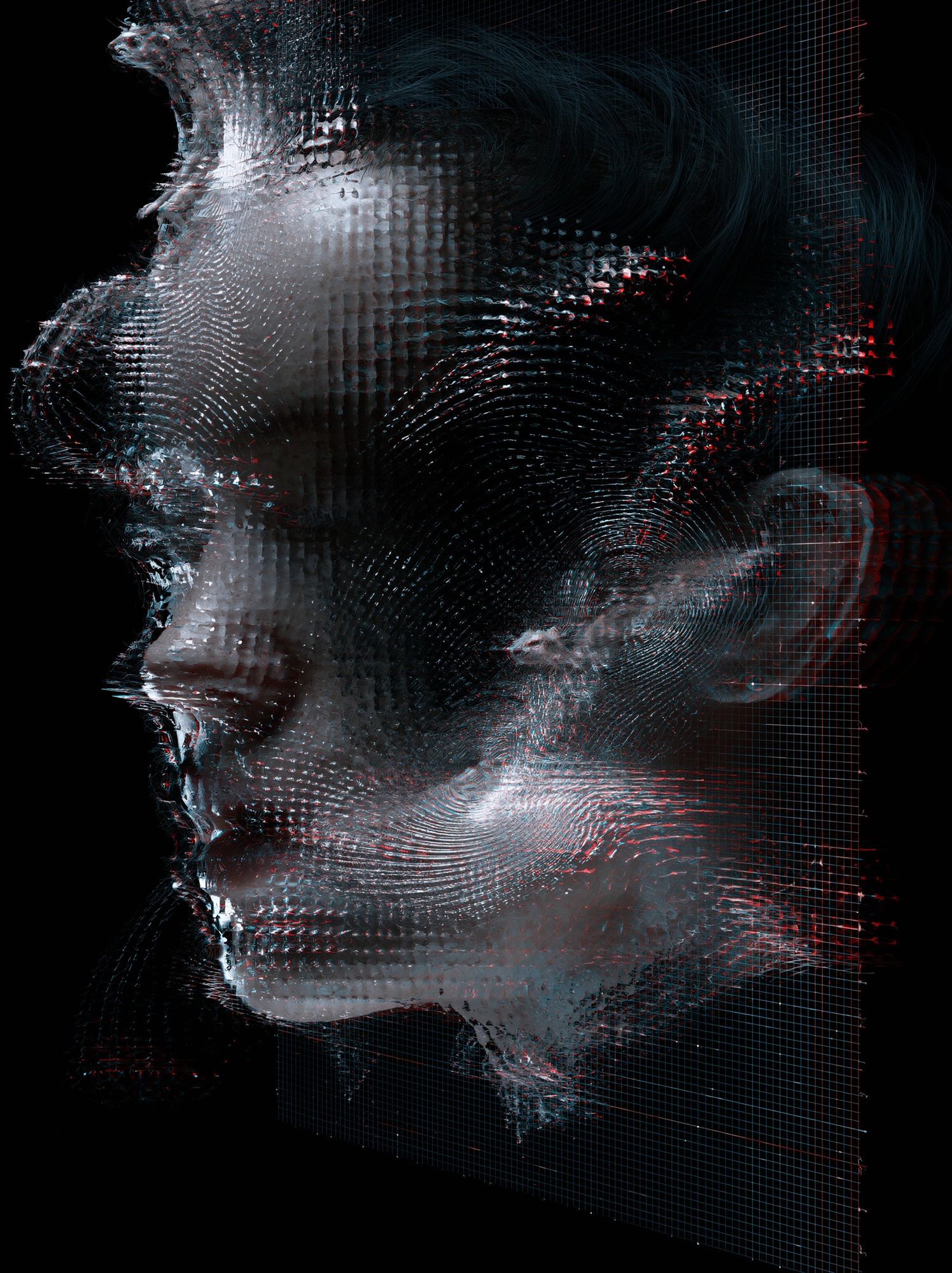 Glitch Portrait Abstract Print. poster — illustration art