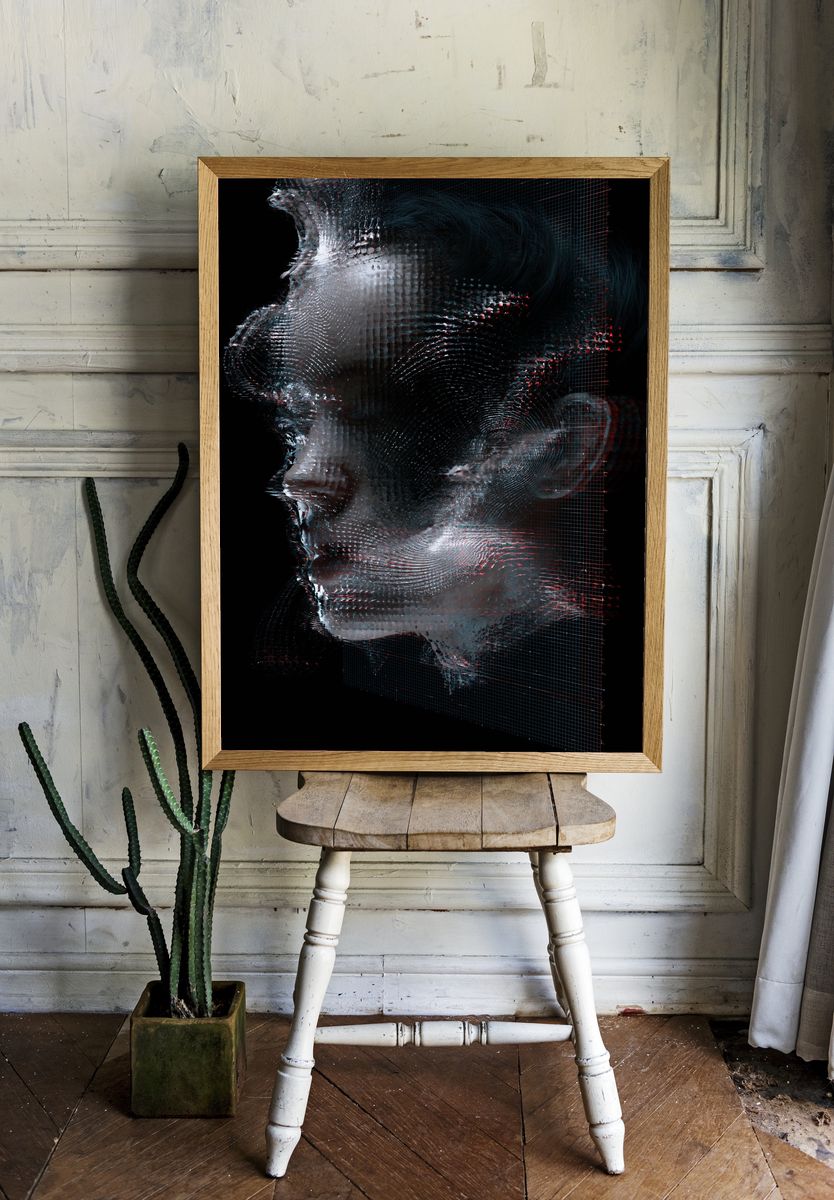 Glitch Portrait Abstract Print. — room view 1