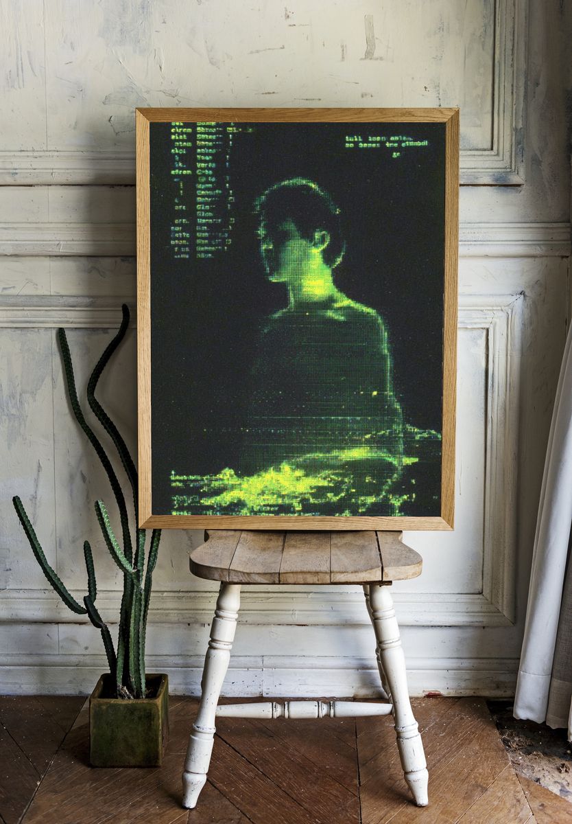 Glitch Portrait Digital Art Poster room preview