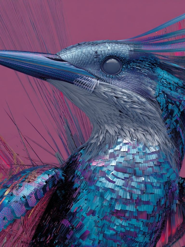 Neon Kingfisher Digital Art Poster. poster detail