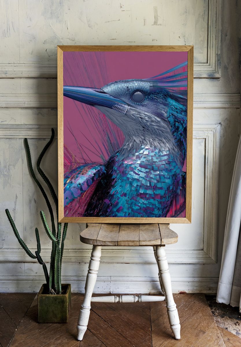 Neon Kingfisher Digital Art Poster room preview