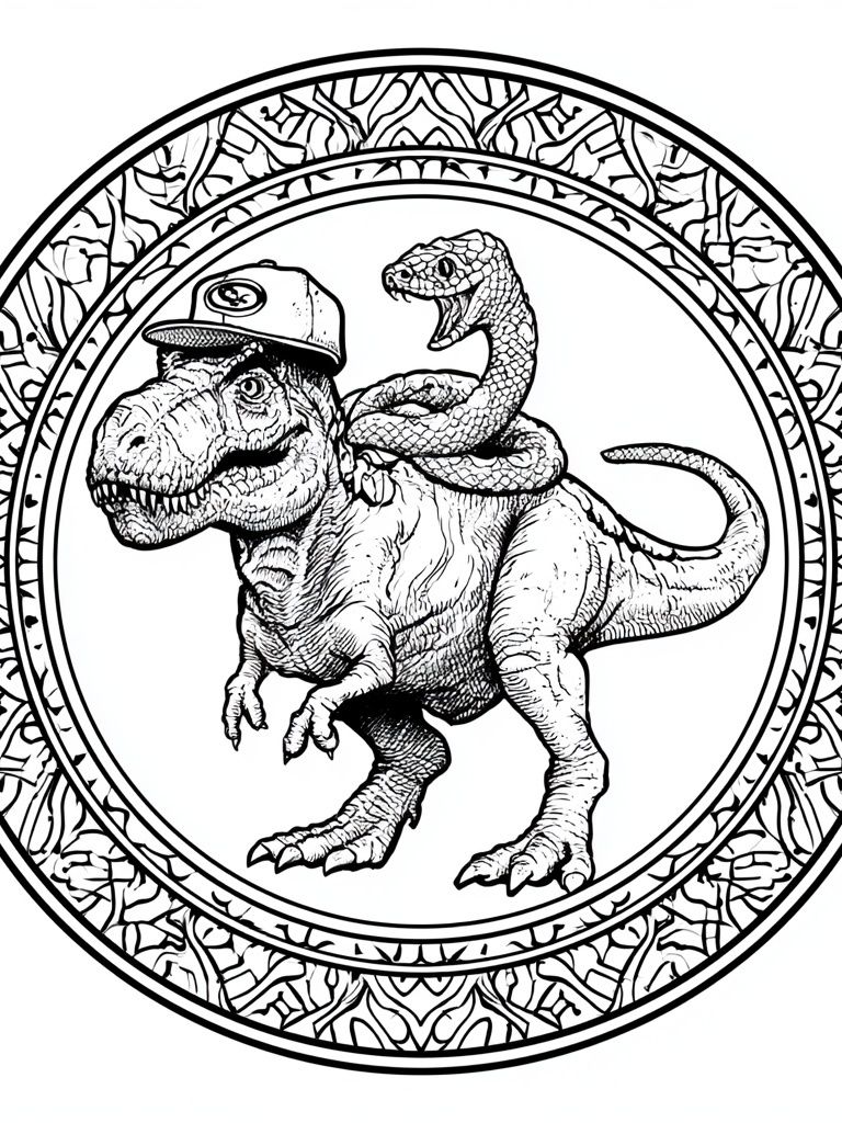 Dinosaur and Snake Line Art Poster. poster — illustration art