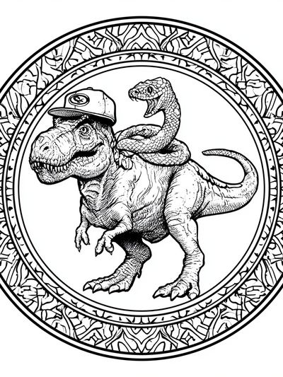 Dinosaur and Snake Line Art Poster. poster
