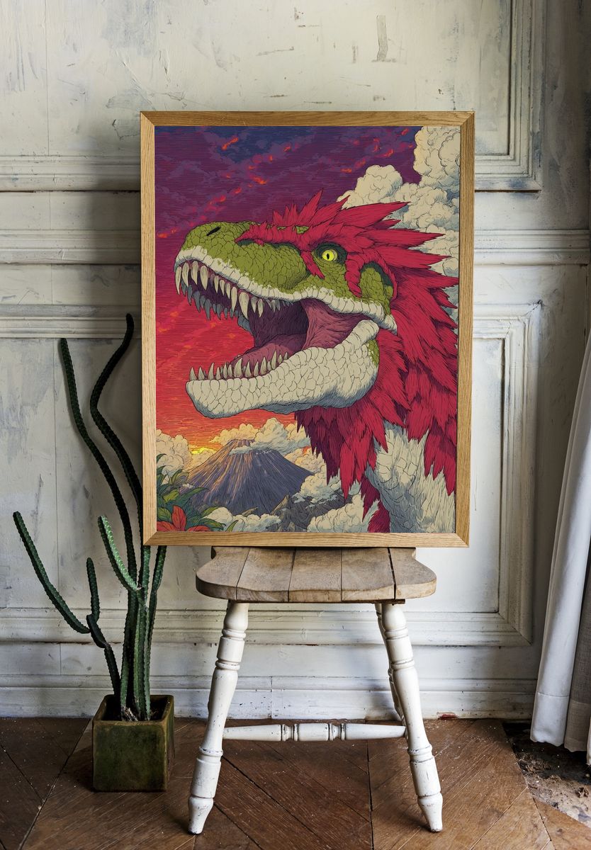 Fierce Dinosaur Illustration Poster room preview