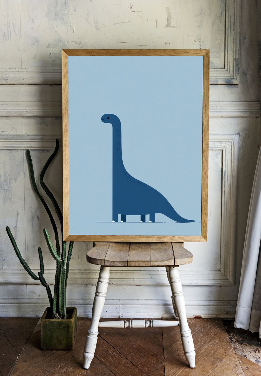 Blue Dinosaur Minimalist Poster. room preview
