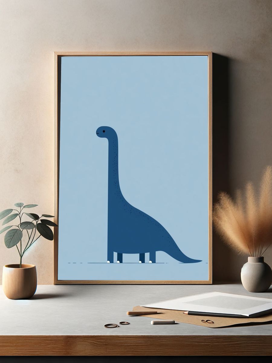Blue Dinosaur Minimalist Poster. — room view 2