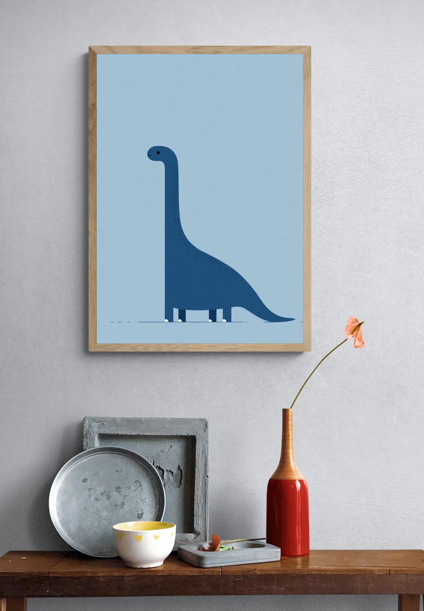 Blue Dinosaur Minimalist Poster. — room view 3