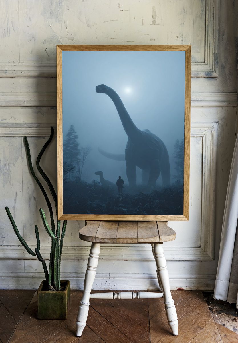 Dinosaur Misty Forest Poster. — room view 1